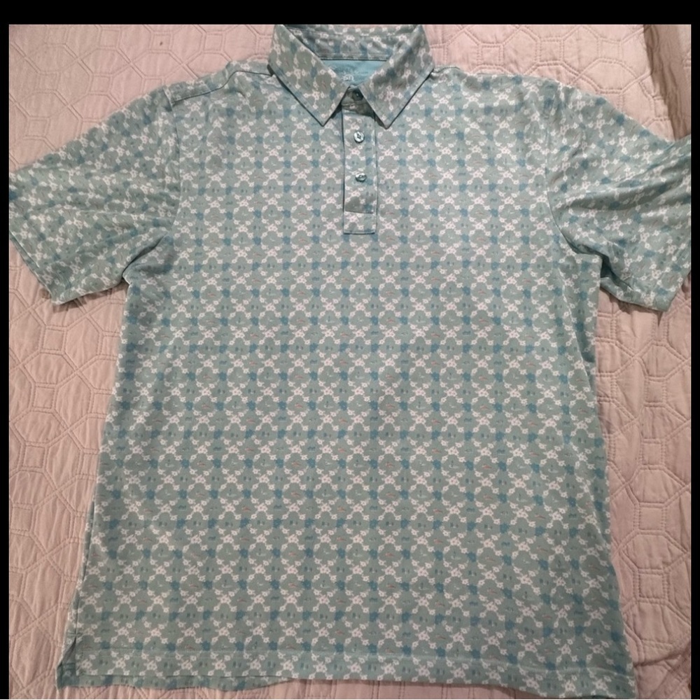Straight Down Men’s Floral Golf Polo Blue Orange Large short sleeve - Picture 3 of 14